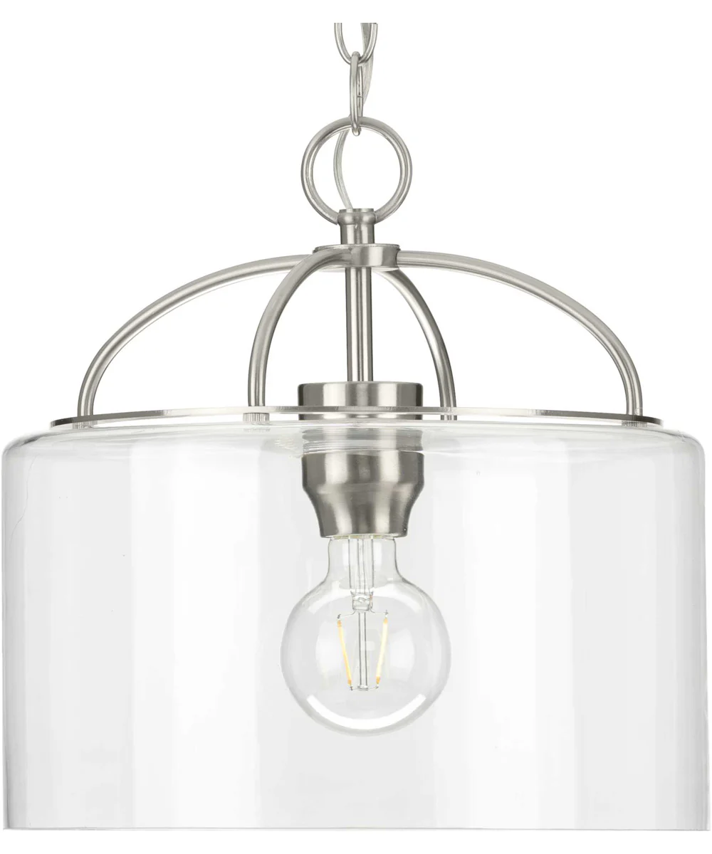 Leyden 1-Light Clear Glass Farmhouse Style Hanging Pendant Light Brushed Nickel
