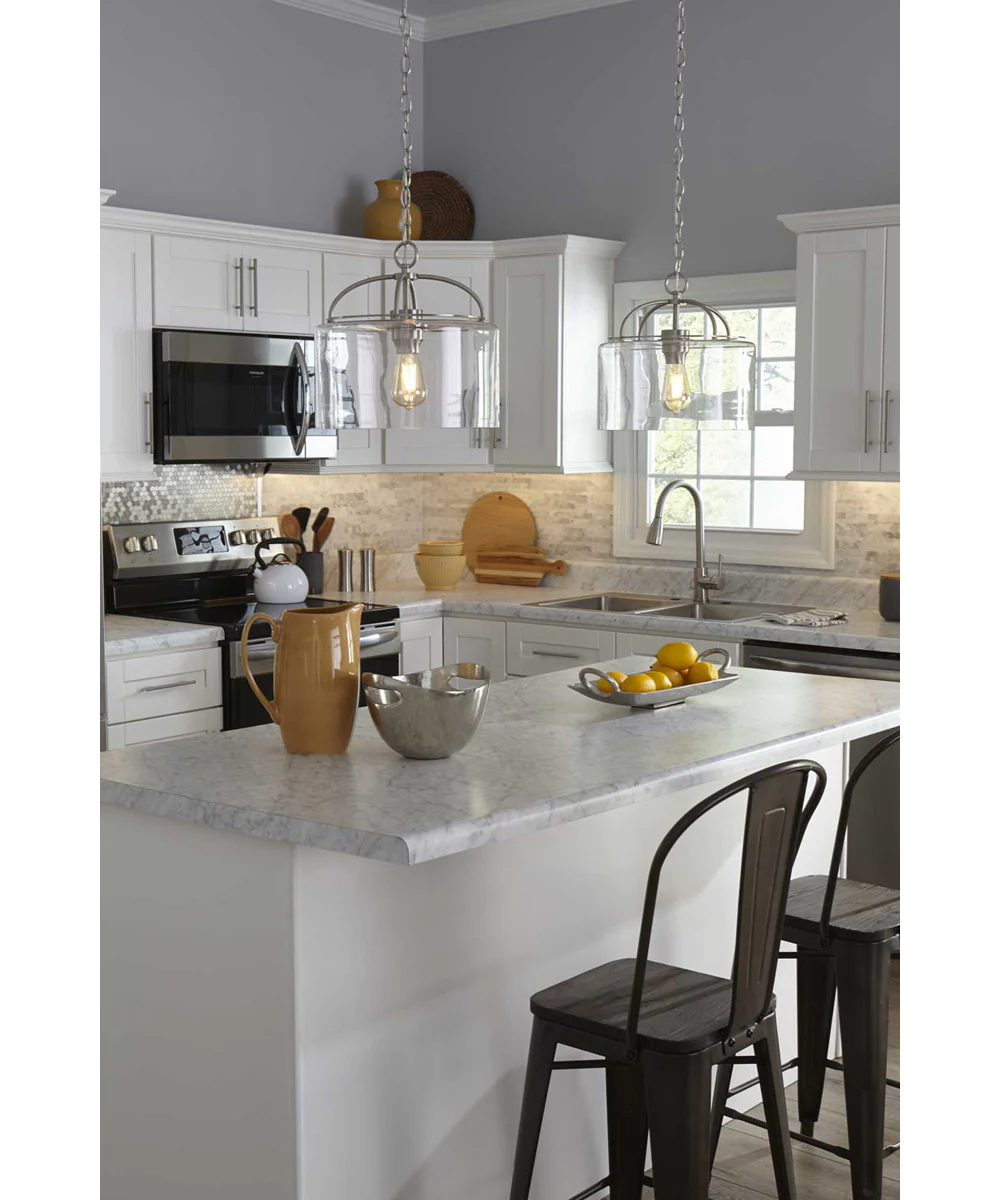 Leyden 1-Light Clear Glass Farmhouse Style Hanging Pendant Light Brushed Nickel - Image 4