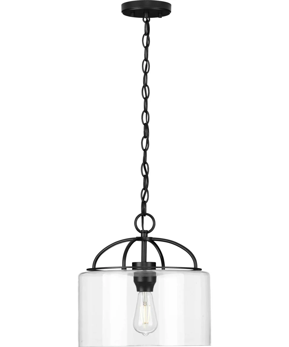 Leyden 1-Light Clear Glass Farmhouse Style Hanging Pendant Light Matte Black - Image 4