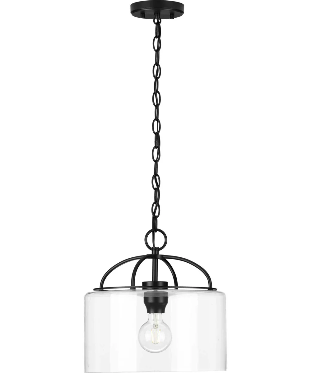 Leyden 1-Light Clear Glass Farmhouse Style Hanging Pendant Light Matte Black - Image 5