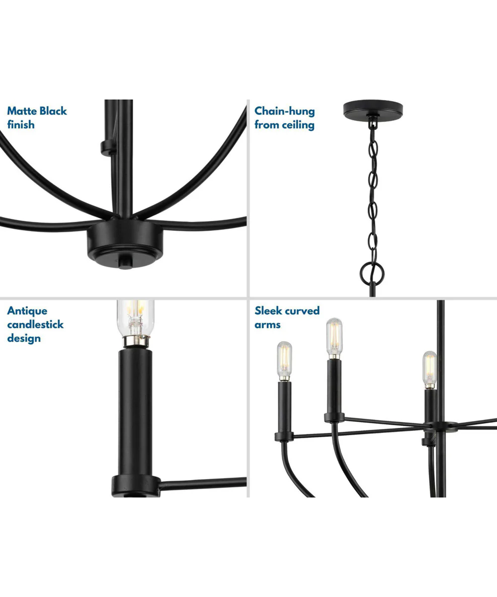 Leyden 5-Light Farmhouse Style Chandelier Matte Black - Image 5