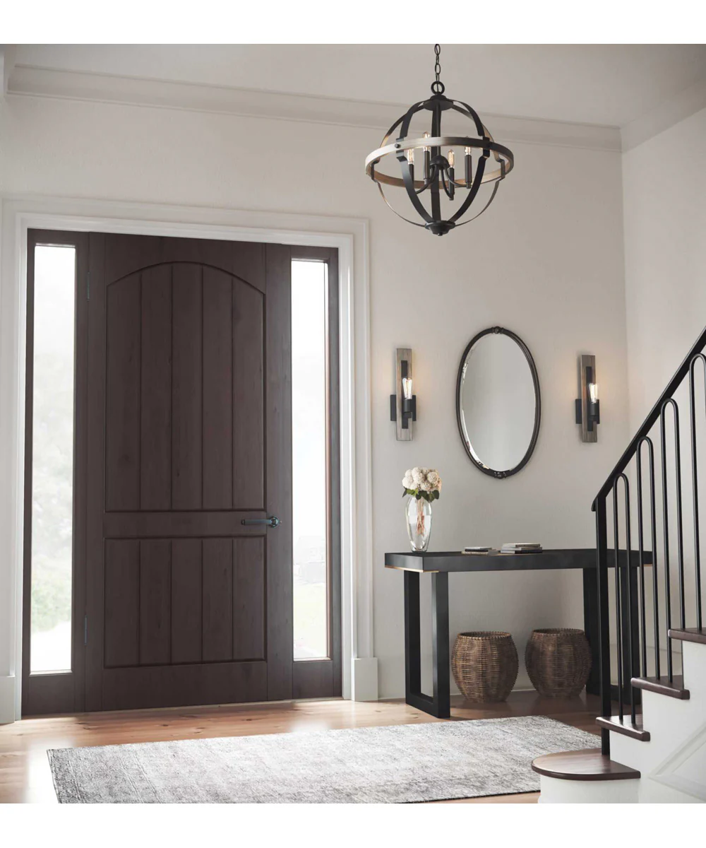 Lockhart 4-Light Matte Black/Aged Oak Farmhouse Style Hanging Pendant Light Matte Black - Image 2