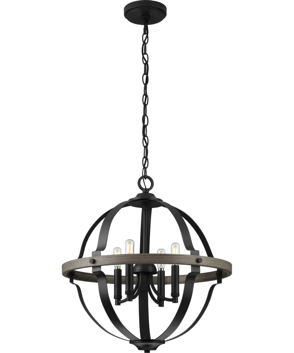 Lockhart 4-Light Matte Black/Aged Oak Farmhouse Style Hanging Pendant Light Matte Black - Image 3
