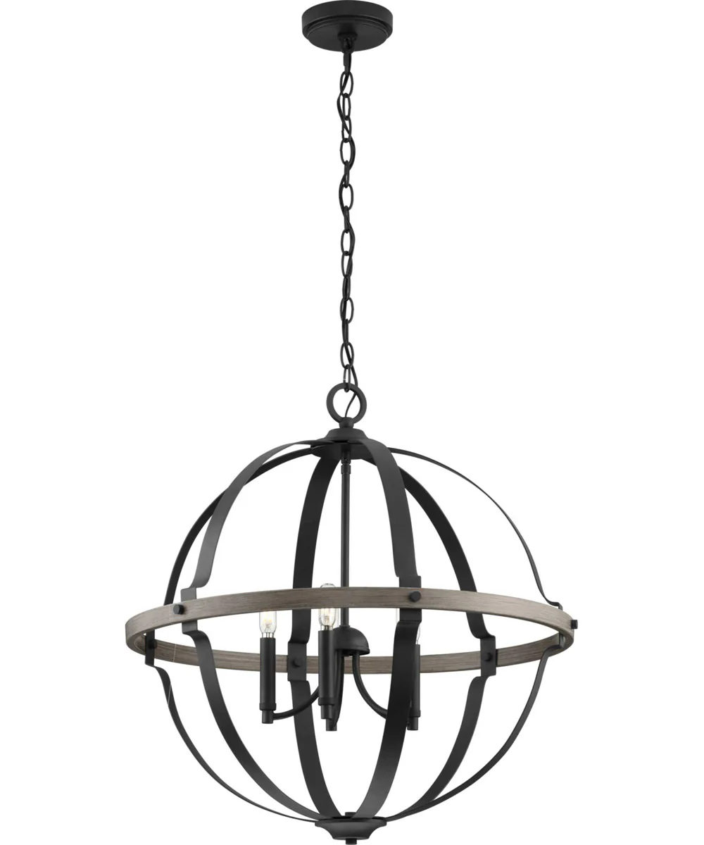 Lockhart 5-Light Matte Black/Aged Oak Farmhouse Style Hanging Pendant Light Matte Black - Image 3