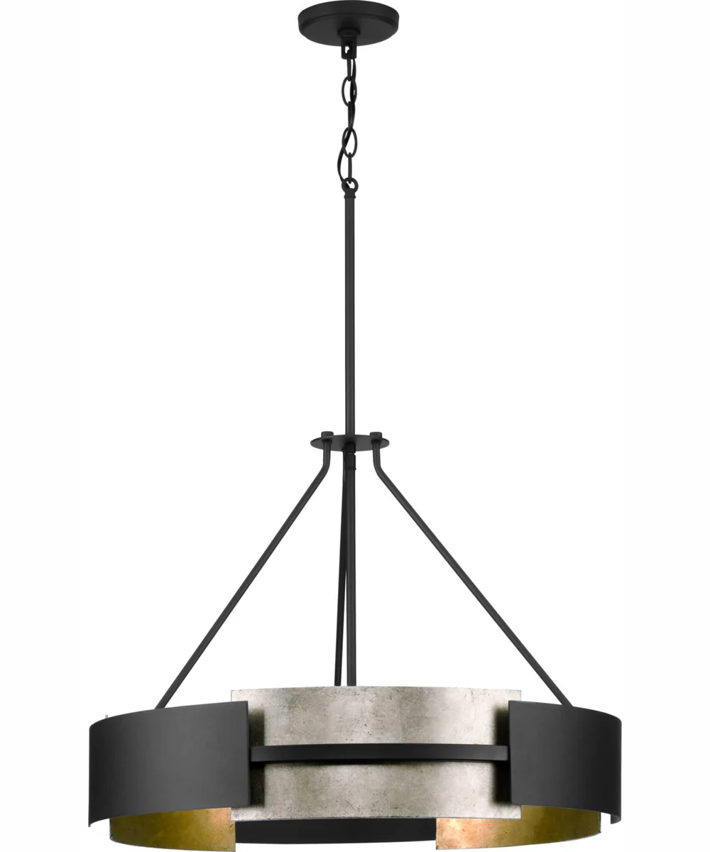 Lowery 5-Light Matte Black/Aged Silver Leaf Industrial Luxe Pendant Matte Black - Image 5