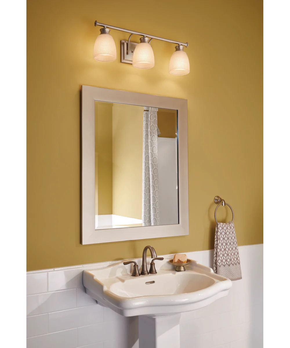 Lucky 3-Light Frosted Prismatic Glass Coastal Bath Vanity Light Brushed Nickel - Image 2
