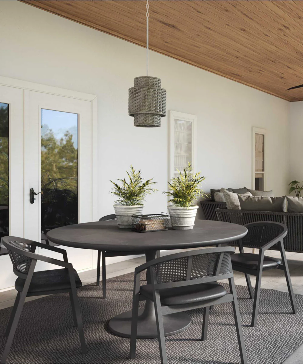 Manteo 1-Light with Weathered Grey Rattan Indoor/Outdoor Hanging Pendant Light Cottage White - Image 4