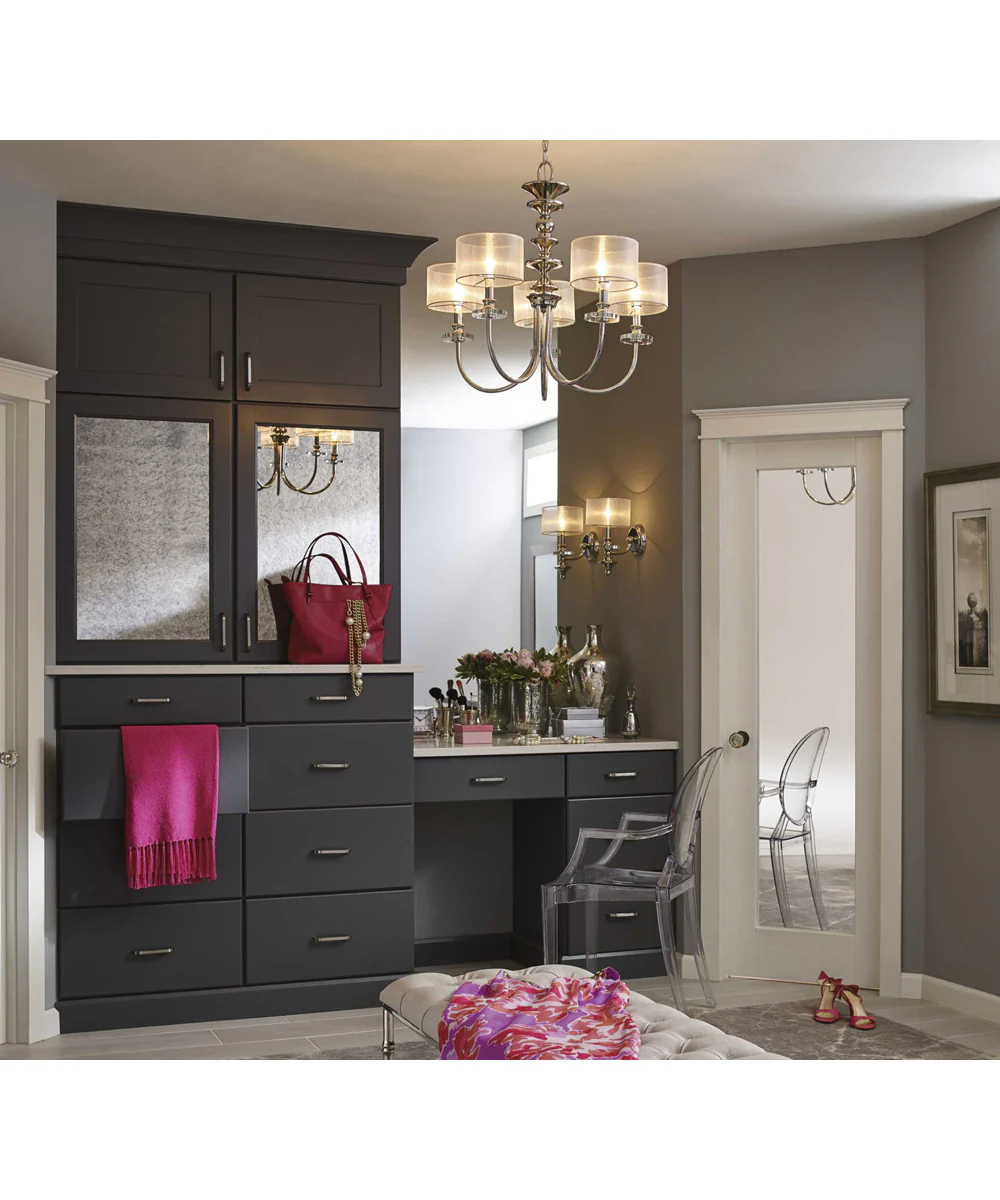 Marche 5-Light Grey Mylar Shade Luxe Chandelier Light Polished Nickel - Image 2
