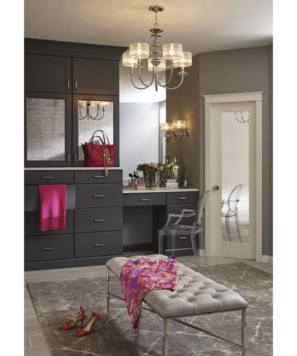Marche 5-Light Grey Mylar Shade Luxe Chandelier Light Polished Nickel - Image 3