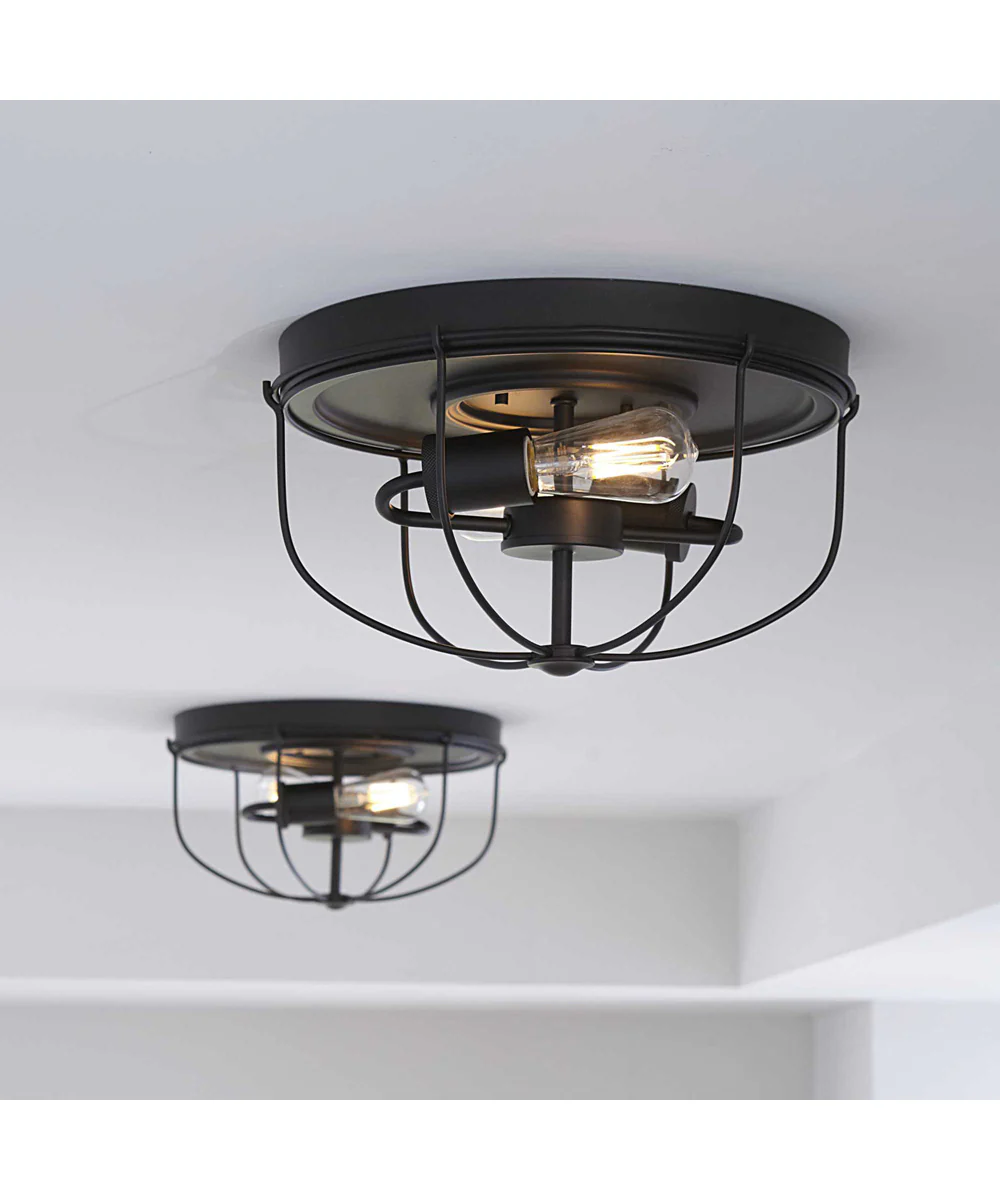 Medal 2-Light Industrial Style Flush Mount Ceiling Light Graphite - Image 2