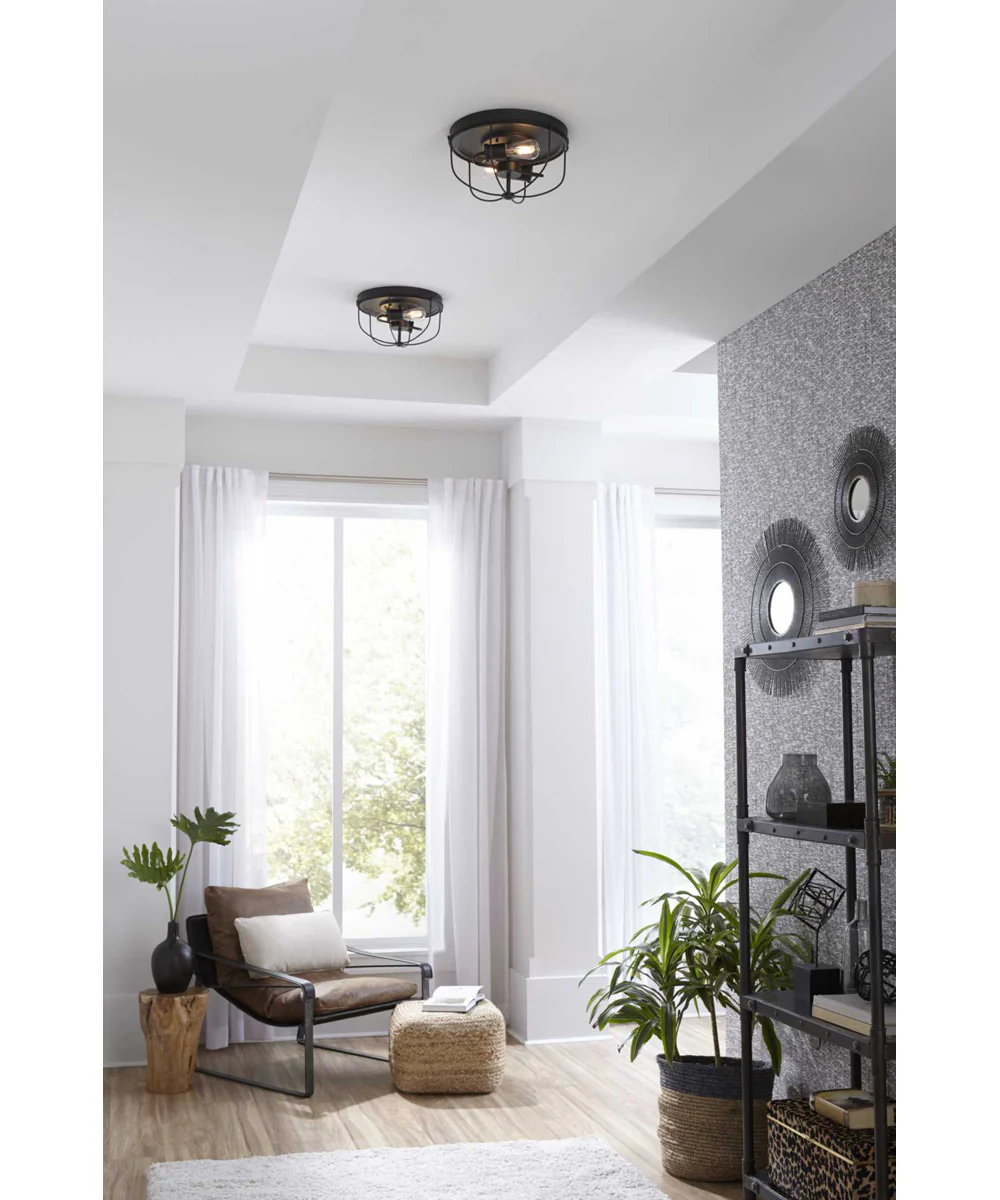 Medal 2-Light Industrial Style Flush Mount Ceiling Light Graphite - Image 3