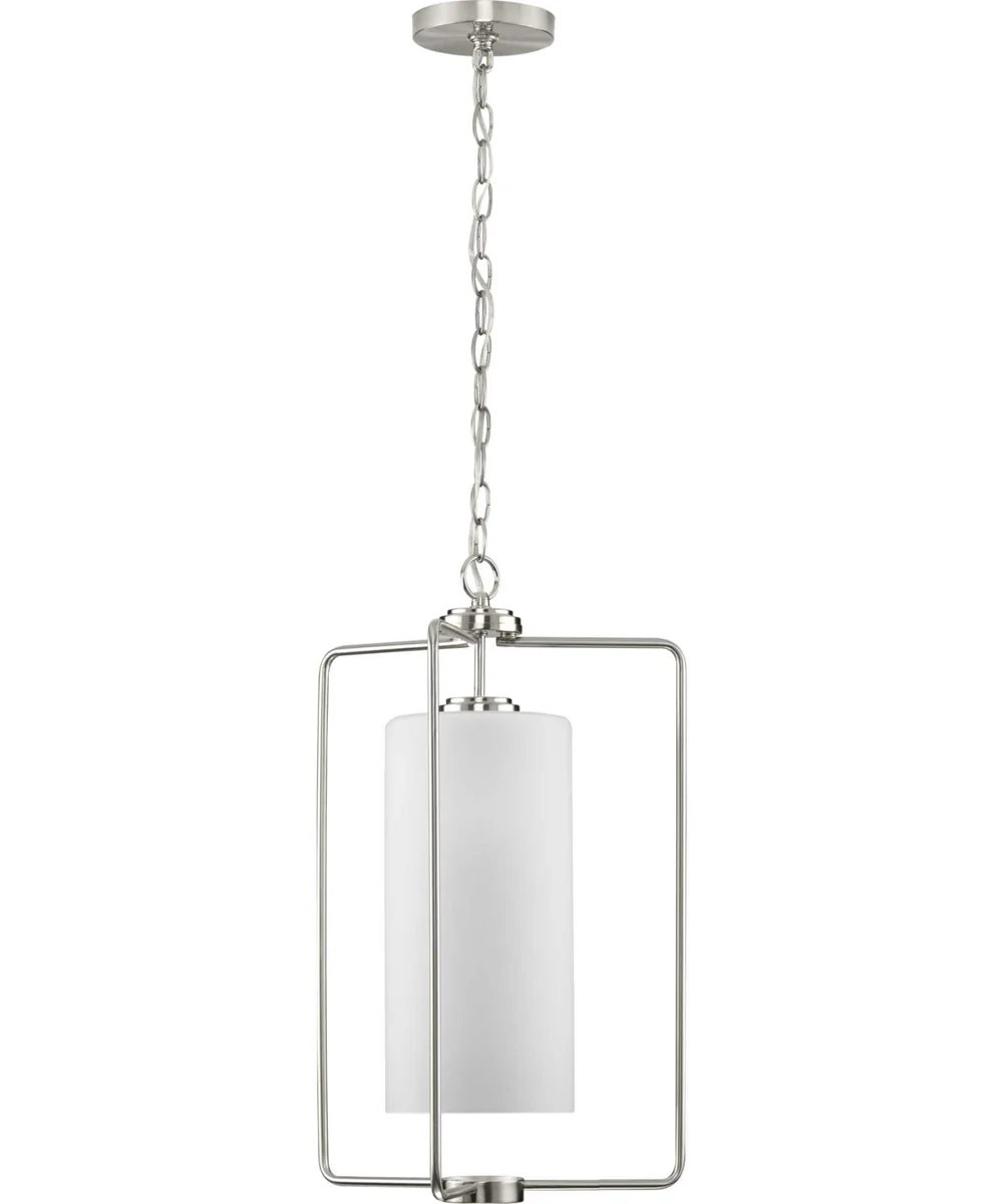 Merry 1-Light Etched Glass Transitional Style Foyer Pendant Light Brushed Nickel - Image 3