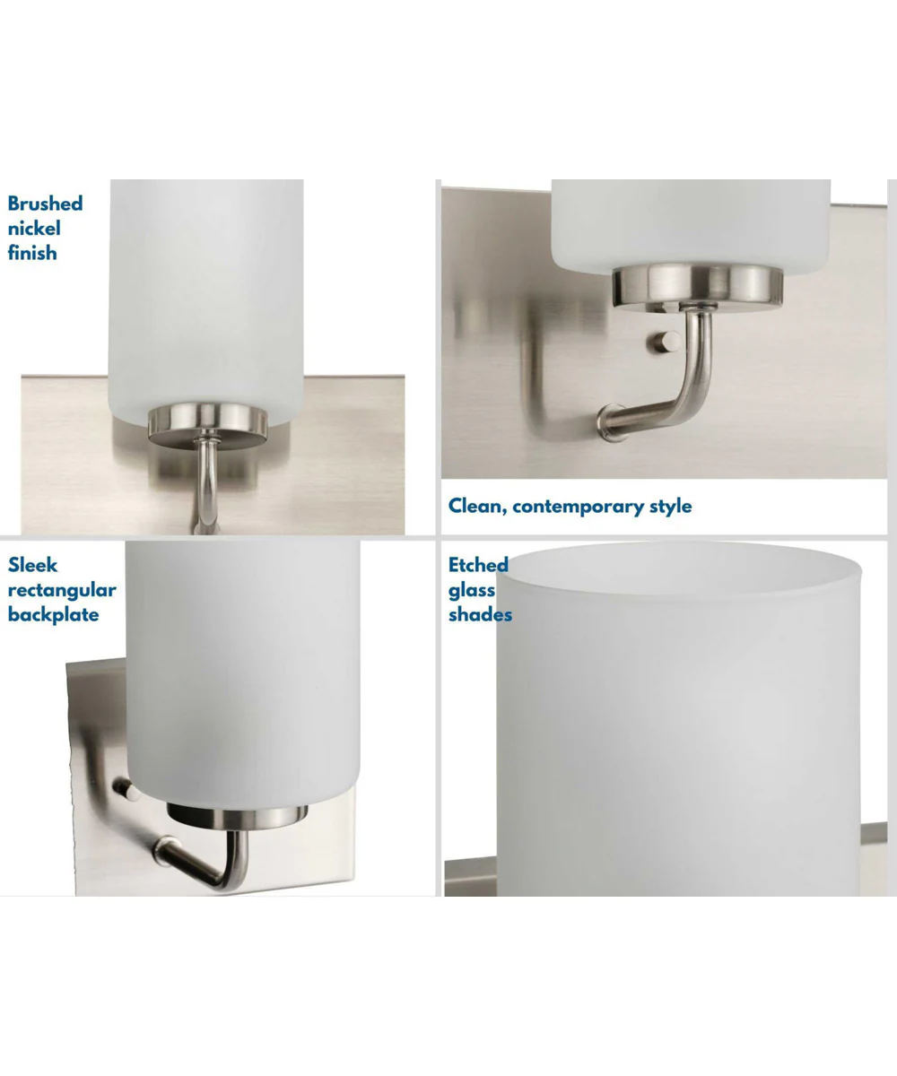 Merry 3-Light Etched Glass Transitional Style Bath Vanity Wall Light Brushed Nickel - Image 3