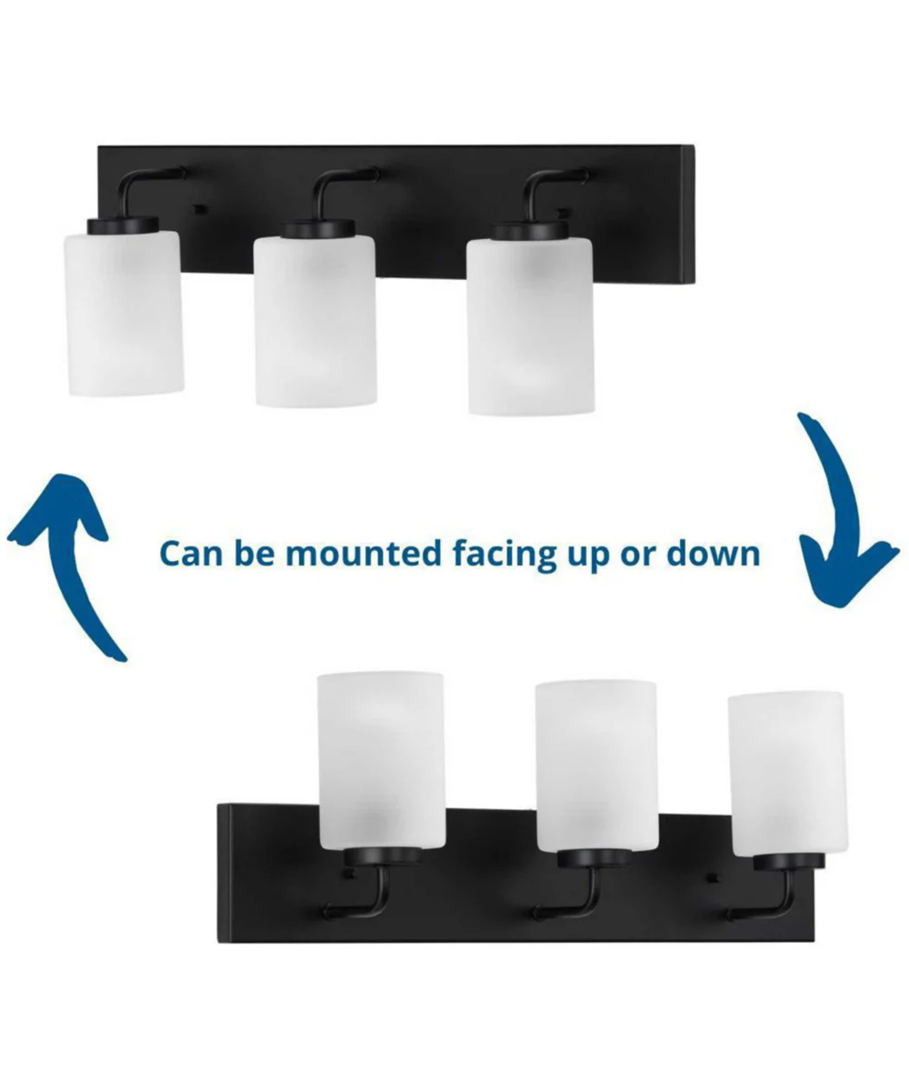 Merry 3-Light Etched Glass Transitional Style Bath Vanity Wall Light Matte Black - Image 5