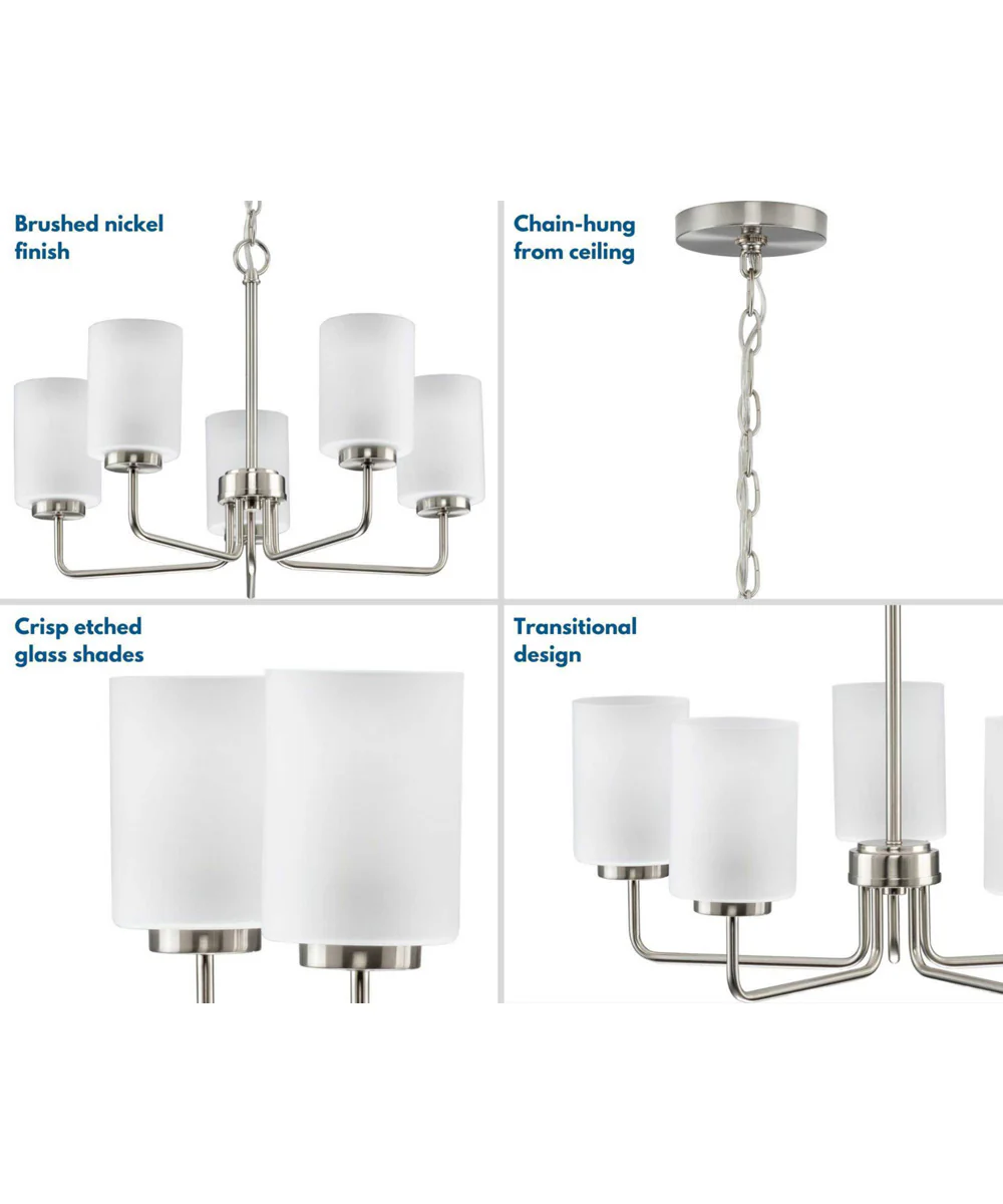Merry 5-Light Etched Glass Transitional Style Chandelier Light Brushed Nickel - Image 3