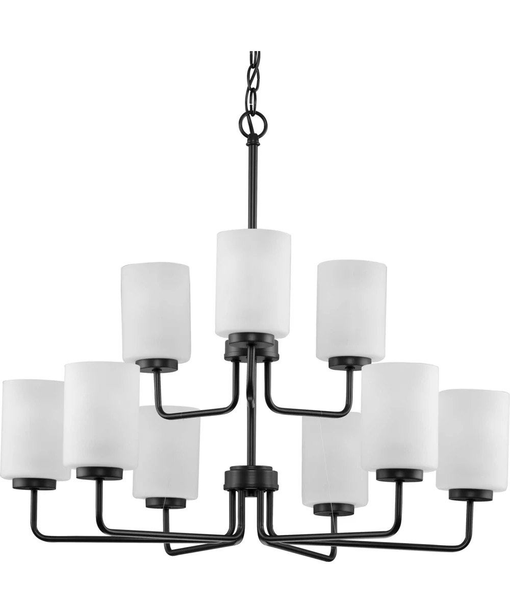 Merry 9-Light Etched Glass Transitional Style Chandelier Light Matte Black