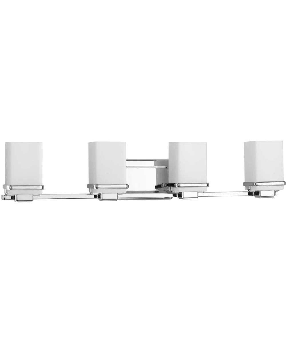 Metric 4-Light Etched White Glass Glass Coastal Bath Vanity Light Polished Chrome