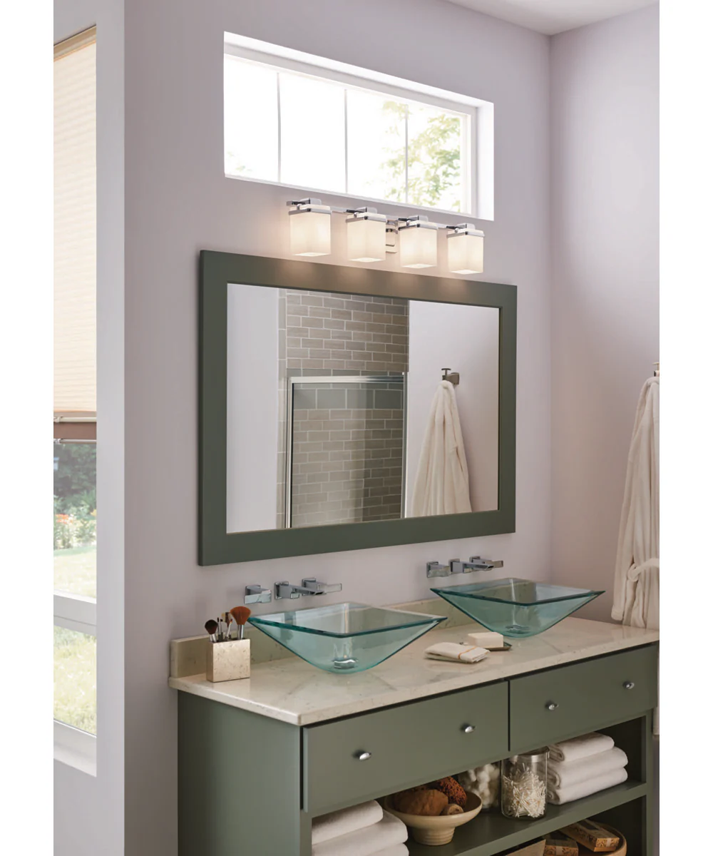 Metric 4-Light Etched White Glass Glass Coastal Bath Vanity Light Polished Chrome - Image 2