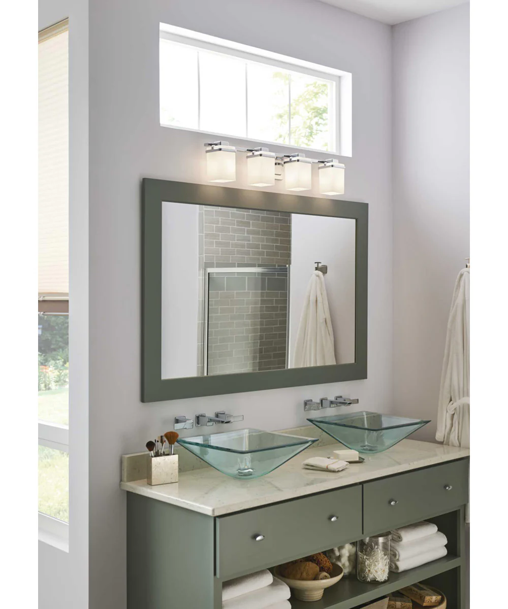 Metric 4-Light Etched White Glass Glass Coastal Bath Vanity Light Polished Chrome - Image 3