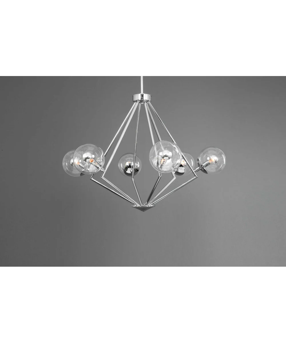 Mod 6-Light Clear Glass Mid-Century Modern Chandelier Light Polished Chrome - Image 2