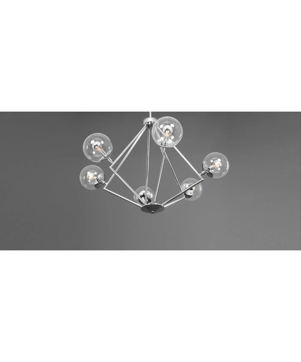 Mod 6-Light Clear Glass Mid-Century Modern Chandelier Light Polished Chrome - Image 6