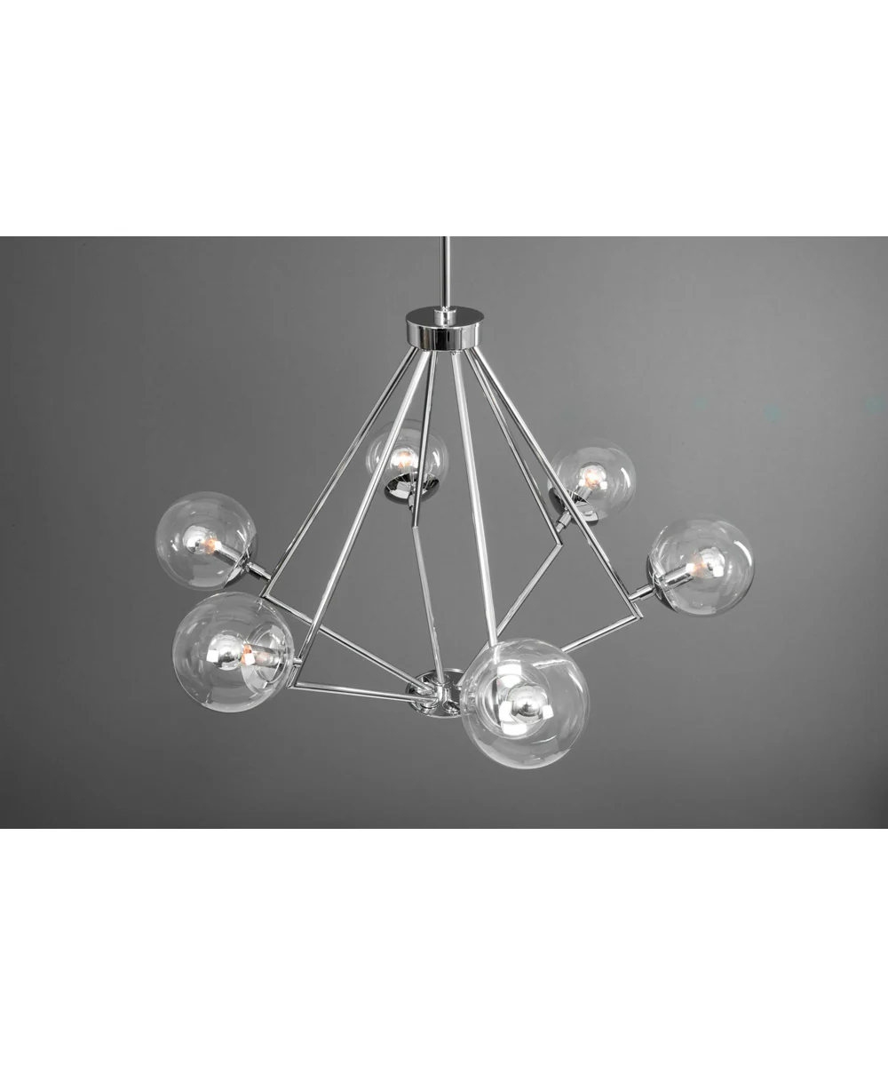 Mod 6-Light Clear Glass Mid-Century Modern Chandelier Light Polished Chrome - Image 7