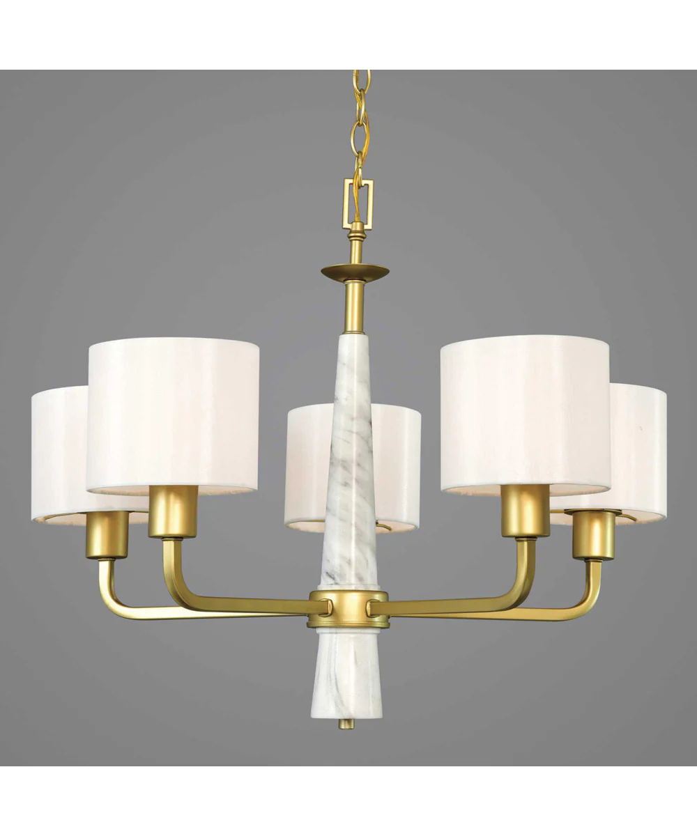 Palacio 5-Light White Silk Fabric Shade Luxe Chandelier Light Vintage Gold - Image 5