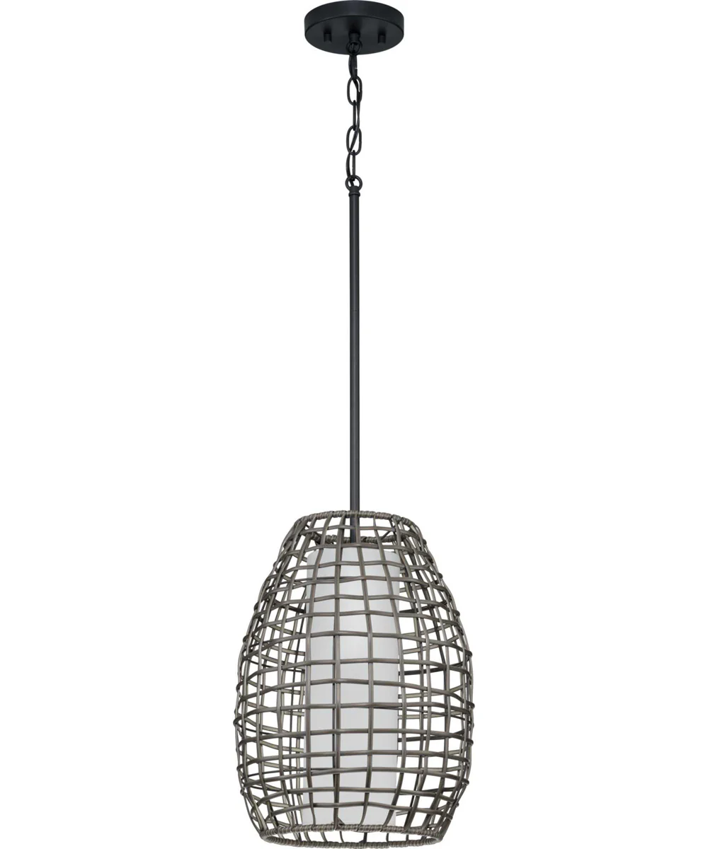 Pawley 1-Light Dark Gray Rattan Indoor/Outdoor Hanging Pendant Light Matte Black - Image 3