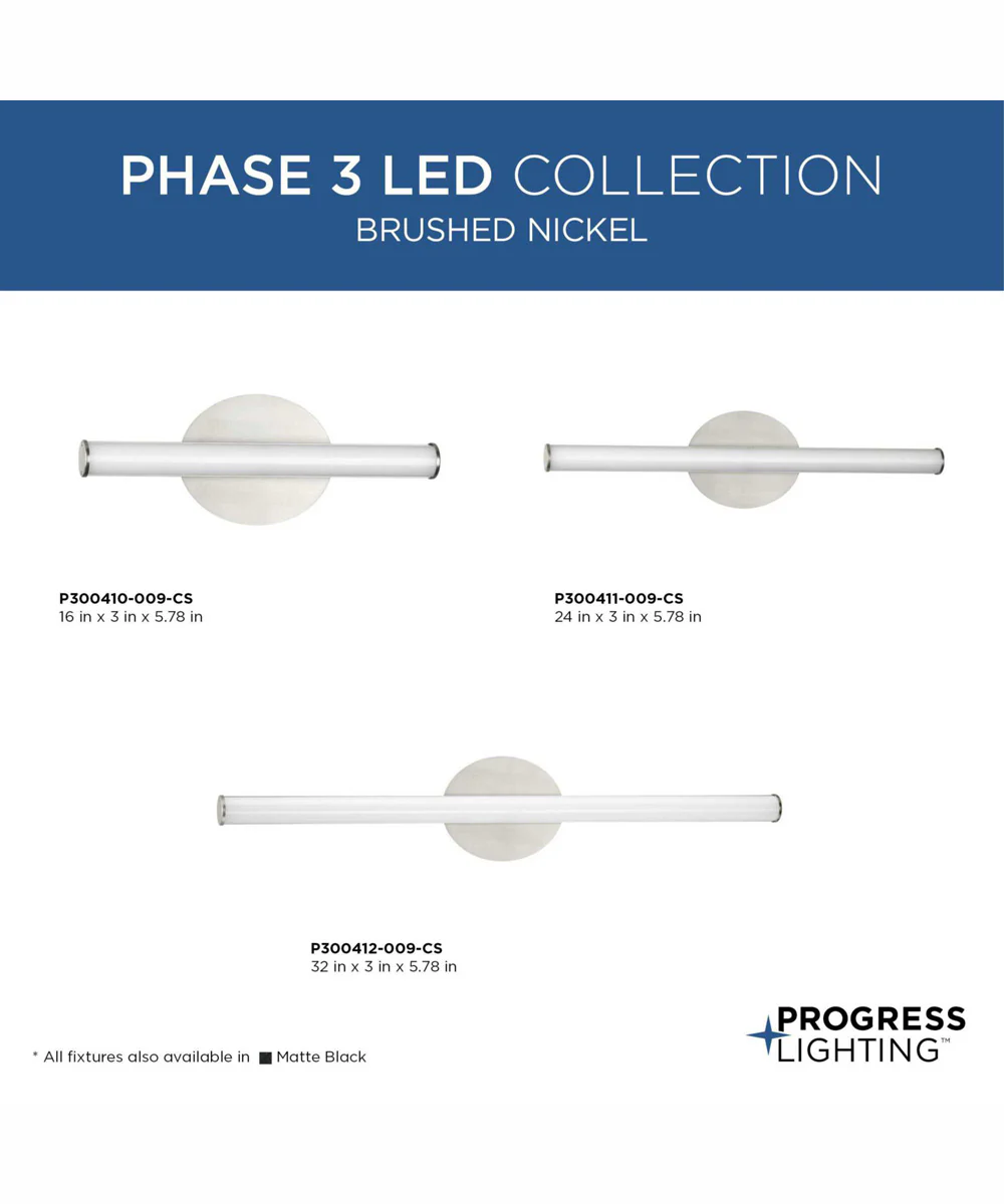 Phase 3 24 in. Medium Modern 3CCT Integrated LED Linear Vanity Light Brushed Nickel - Image 6