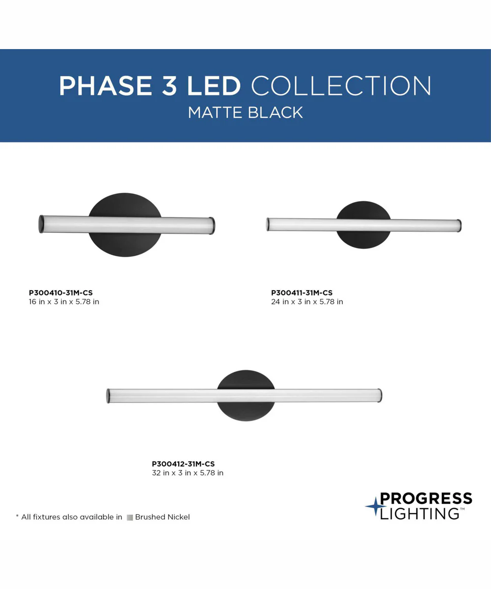 Phase 3 32 in. Large Modern 3CCT Integrated LED Linear Vanity Light Matte Black - Image 2