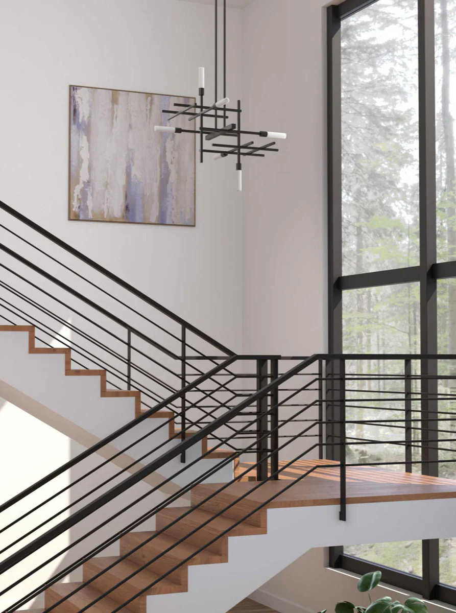 Quadrant LED 6-Light Modern Style Chandelier Light Matte Black - Image 6