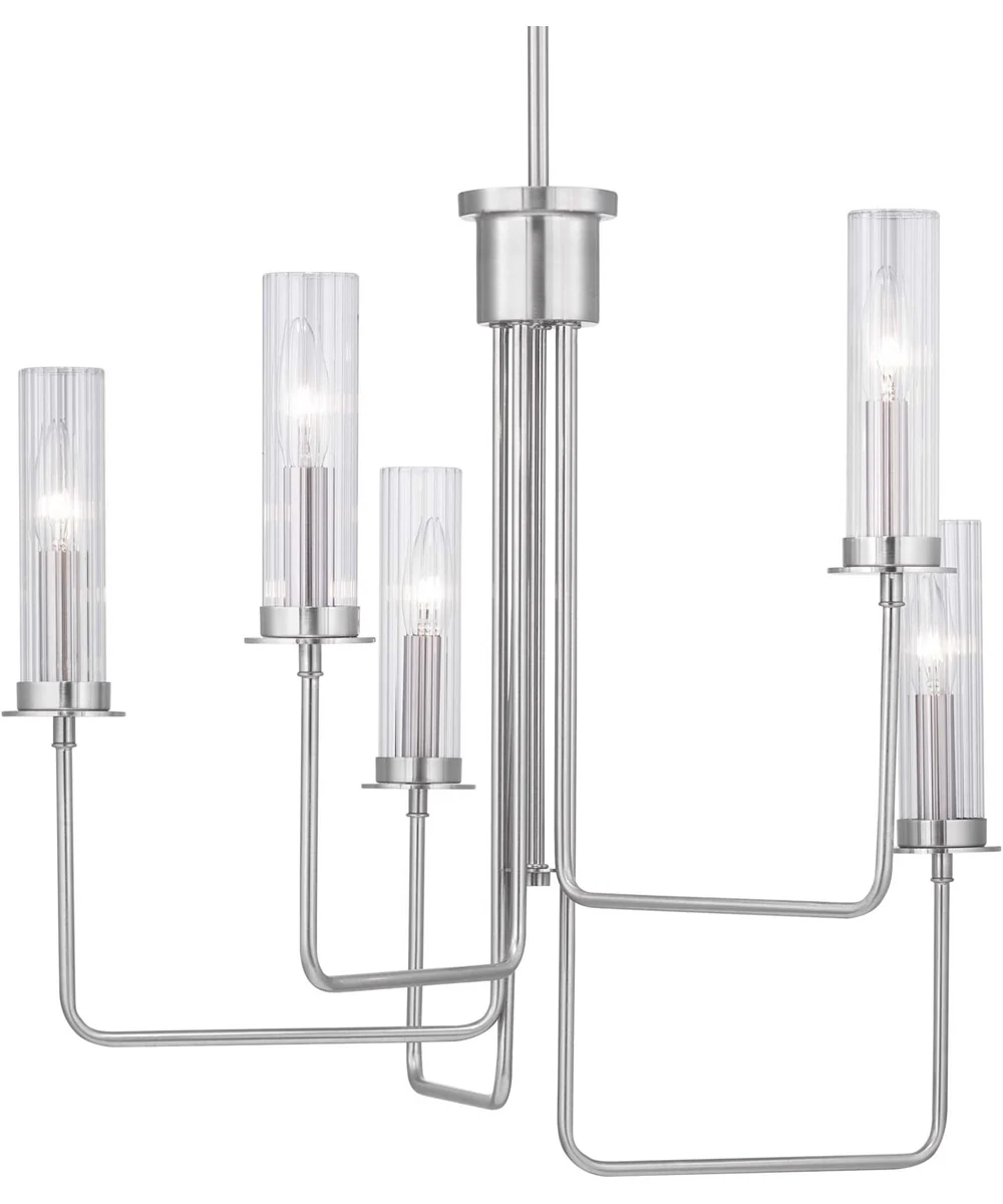 Rainey 5-Light Clear Fluted Ribbed Glass Modern Chandelier Light Brushed Nickel - Image 4