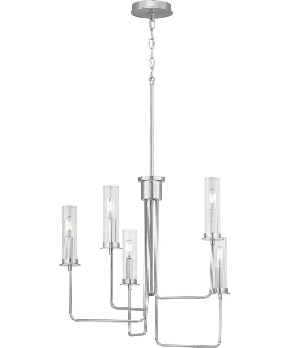 Rainey 5-Light Clear Fluted Ribbed Glass Modern Chandelier Light Brushed Nickel - Image 7