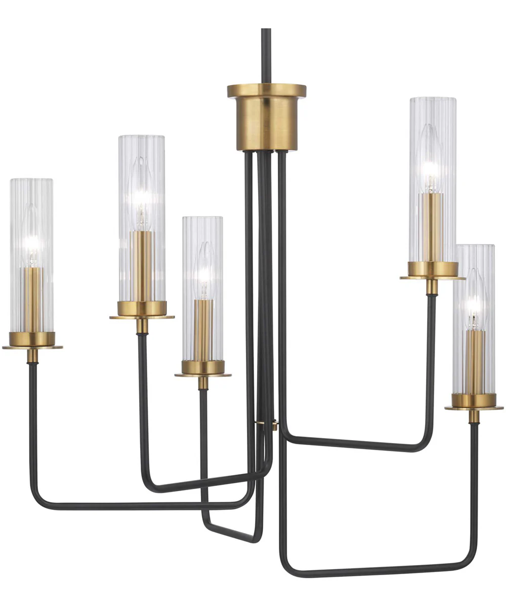 Rainey 5-Light Clear Fluted Ribbed Glass Modern Chandelier Light Graphite - Image 6