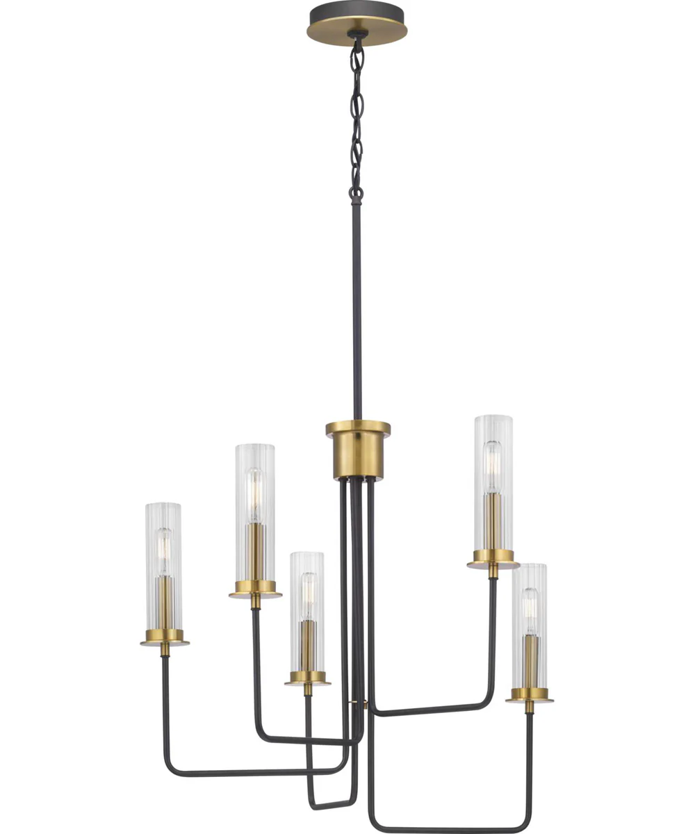 Rainey 5-Light Clear Fluted Ribbed Glass Modern Chandelier Light Graphite - Image 7