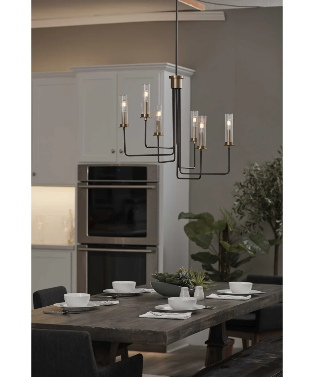 Rainey 6-Light Clear Fluted Ribbed Glass Modern Chandelier Light Graphite - Image 3