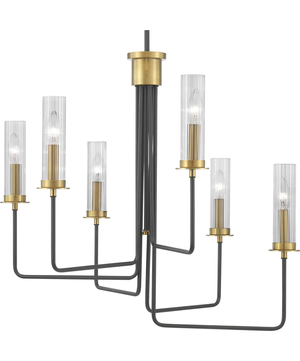 Rainey 6-Light Clear Fluted Ribbed Glass Modern Chandelier Light Graphite - Image 7