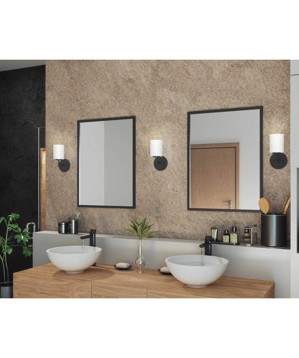 Replay 1-Light Etched White Glass Glass Modern Bath Vanity Light Textured Black - Image 2