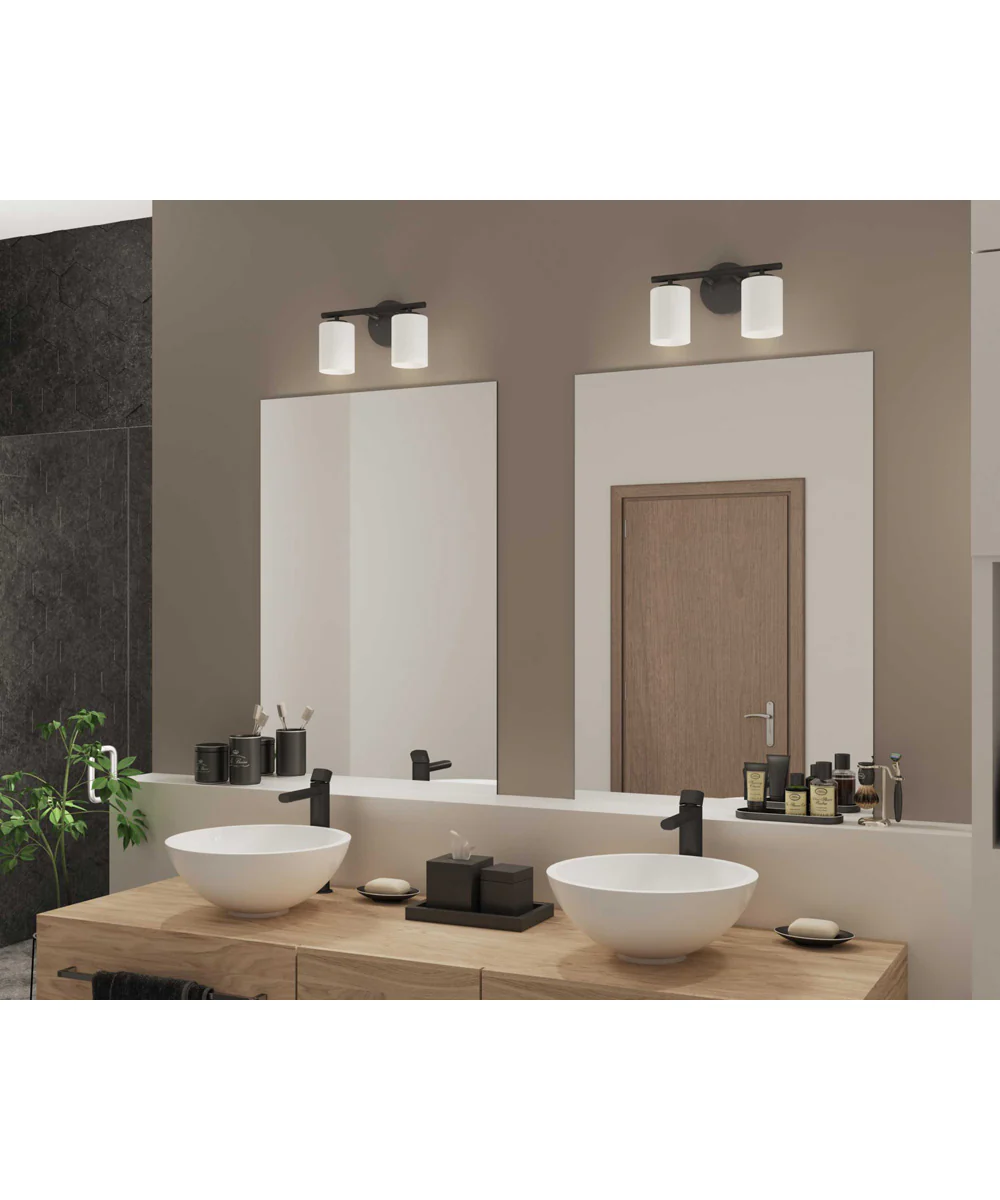 Replay 2-Light Etched Glass Modern Bath Vanity Light Textured Black - Image 2