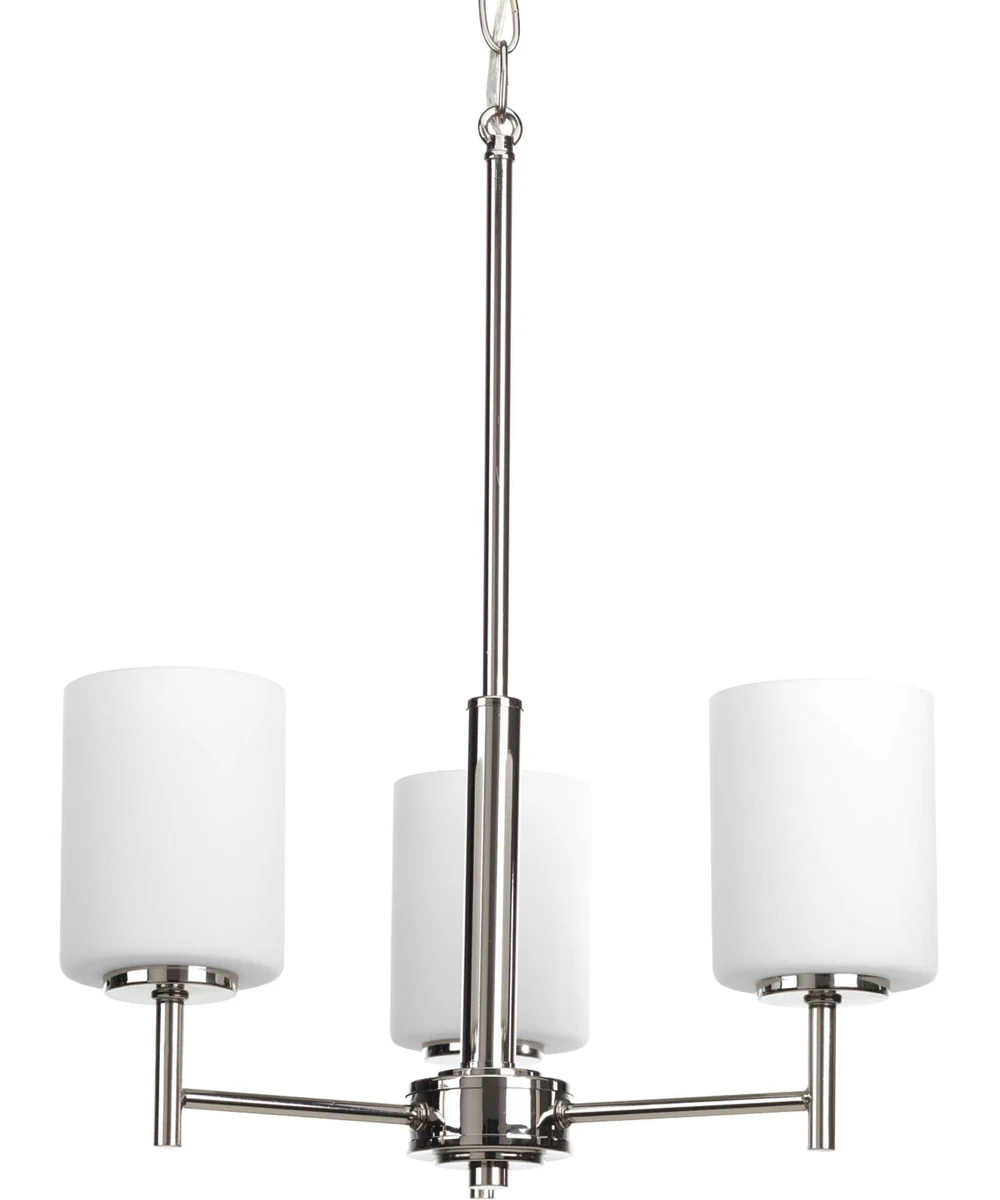 Replay 3-Light Etched White Glass Modern Chandelier Light Polished Nickel