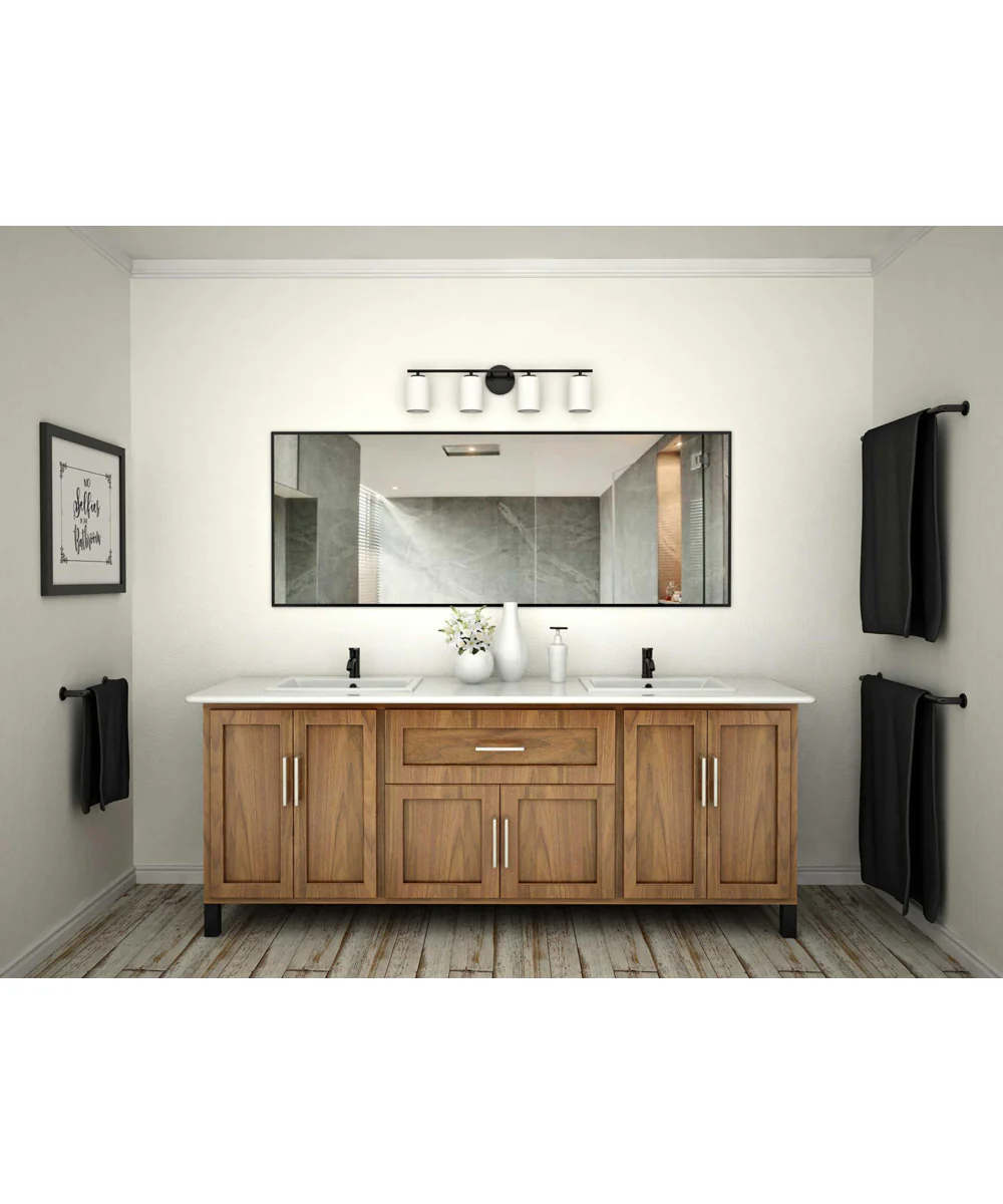 Replay 4-Light Etched Glass Modern Bath Vanity Light Textured Black - Image 2