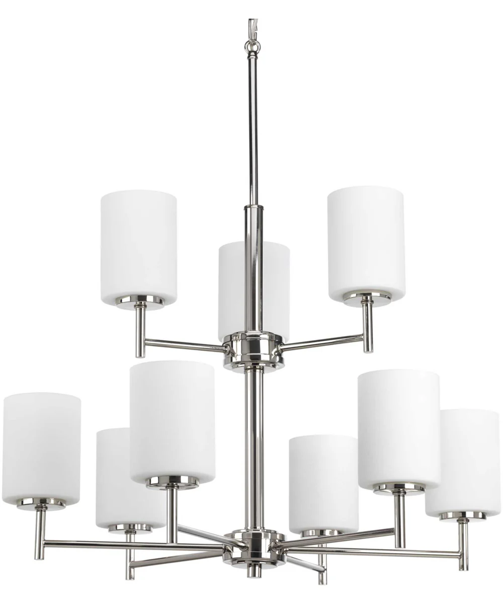 Replay 9-Light Etched Painted White Glass Modern Chandelier Light Polished Nickel