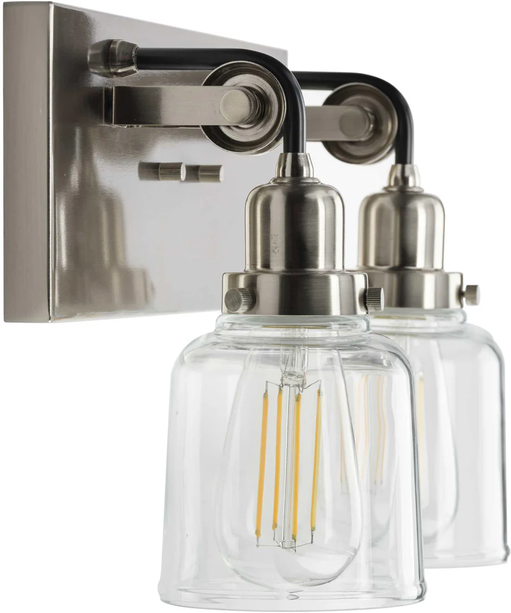 Rushton 2-Light Clear Glass Farmhouse Bath Vanity Light Brushed Nickel - Image 2