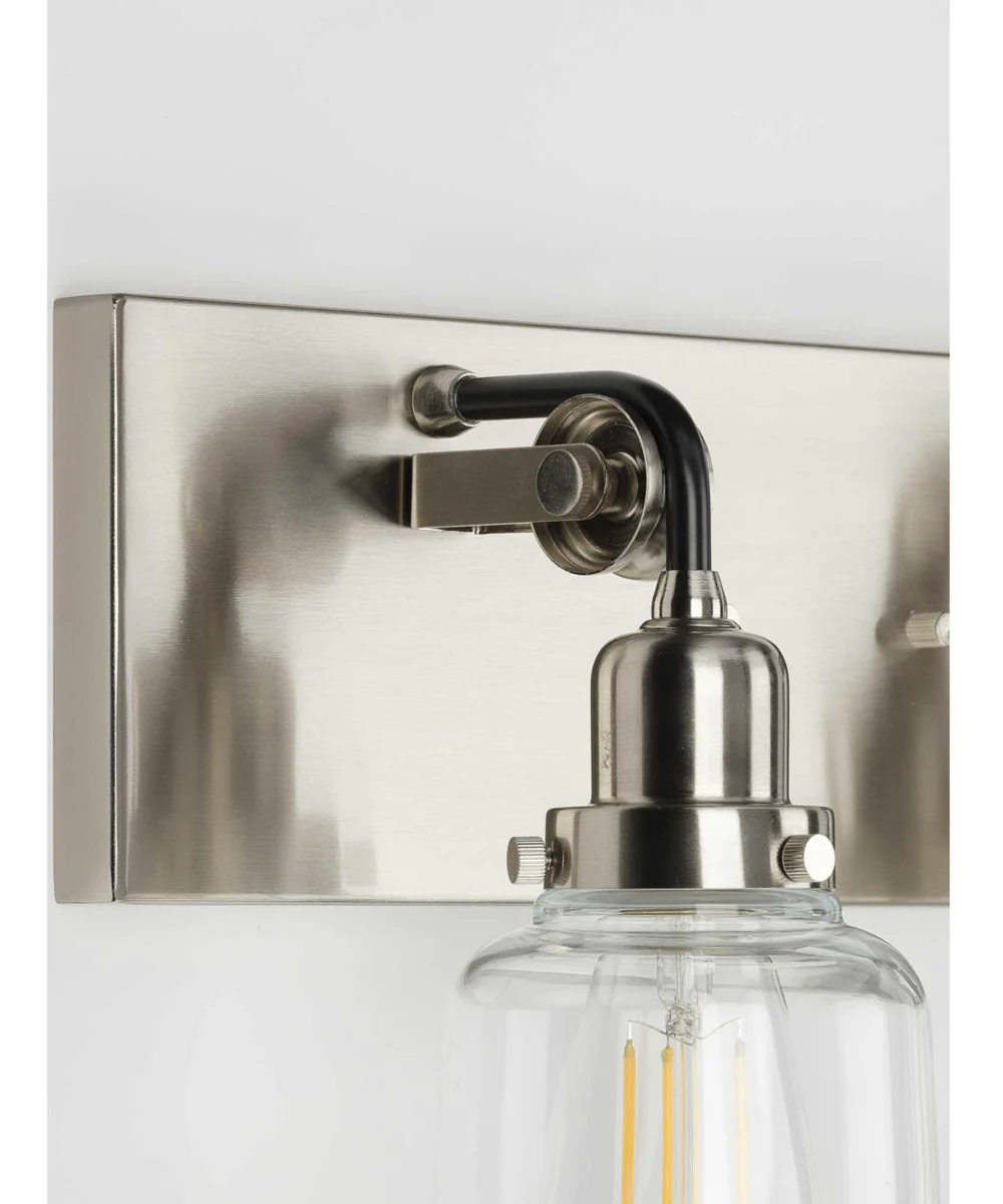 Rushton 2-Light Clear Glass Farmhouse Bath Vanity Light Brushed Nickel - Image 3