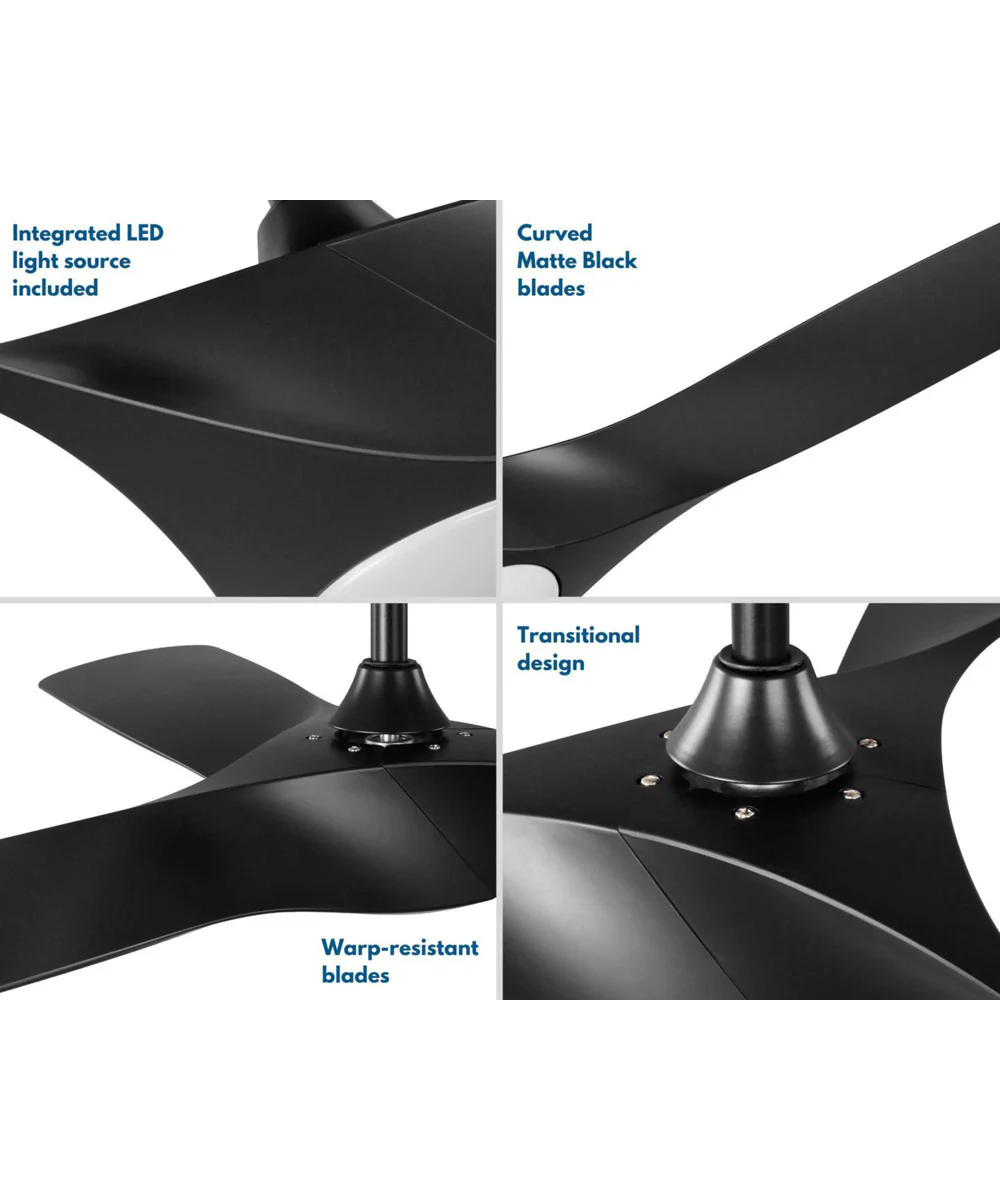 Ryne 52" 3-Blade Matte LED Transitional Indoor/Outdoor DC Ceiling Fan Black - Image 5