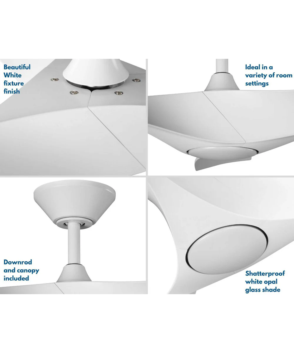 Ryne 52" 3-Blade Matte White LED Transitional Indoor/Outdoor DC Ceiling Fan Satin White - Image 9