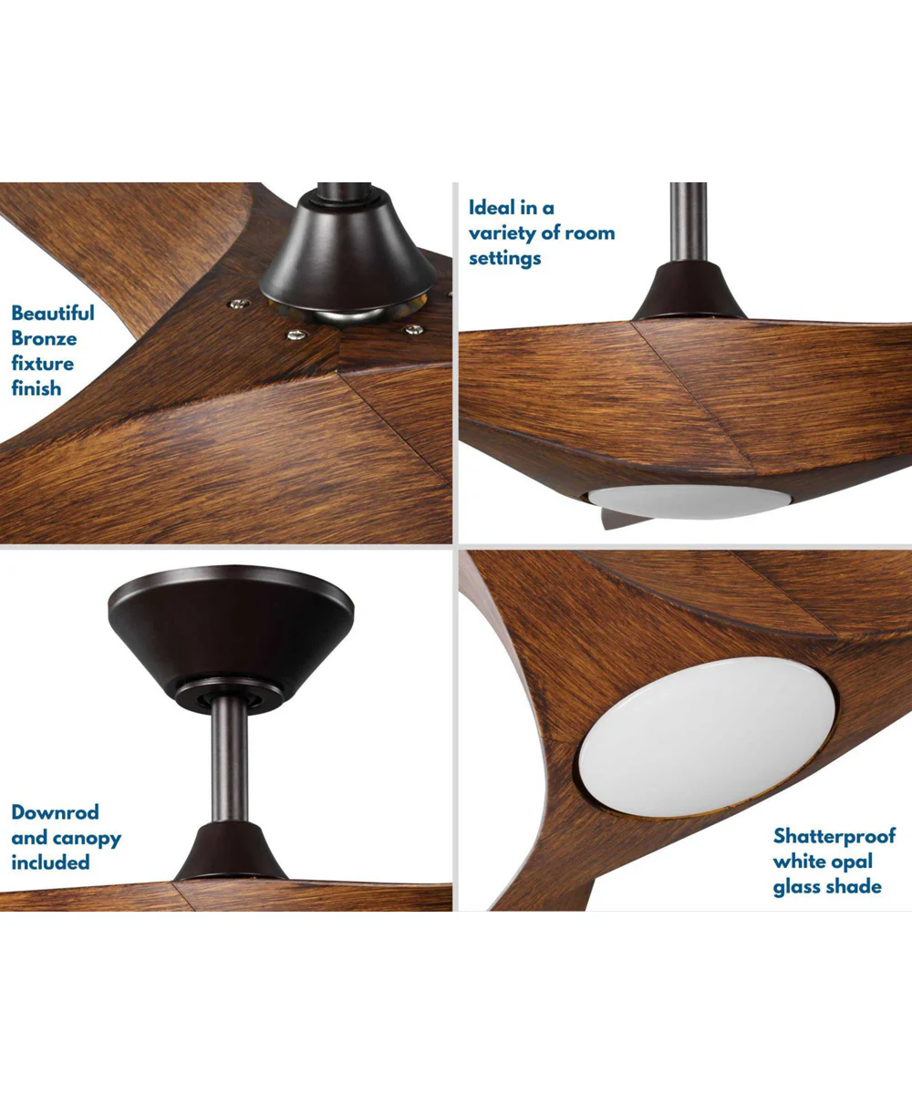 Ryne 52" 3-Blade Woodgrain LED Transitional Indoor/Outdoor DC Ceiling Fan Koa Woodgrain - Image 10