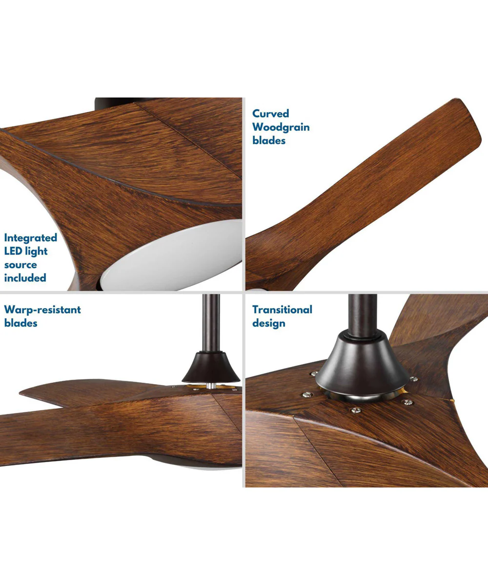 Ryne 52" 3-Blade Woodgrain LED Transitional Indoor/Outdoor DC Ceiling Fan Koa Woodgrain - Image 3