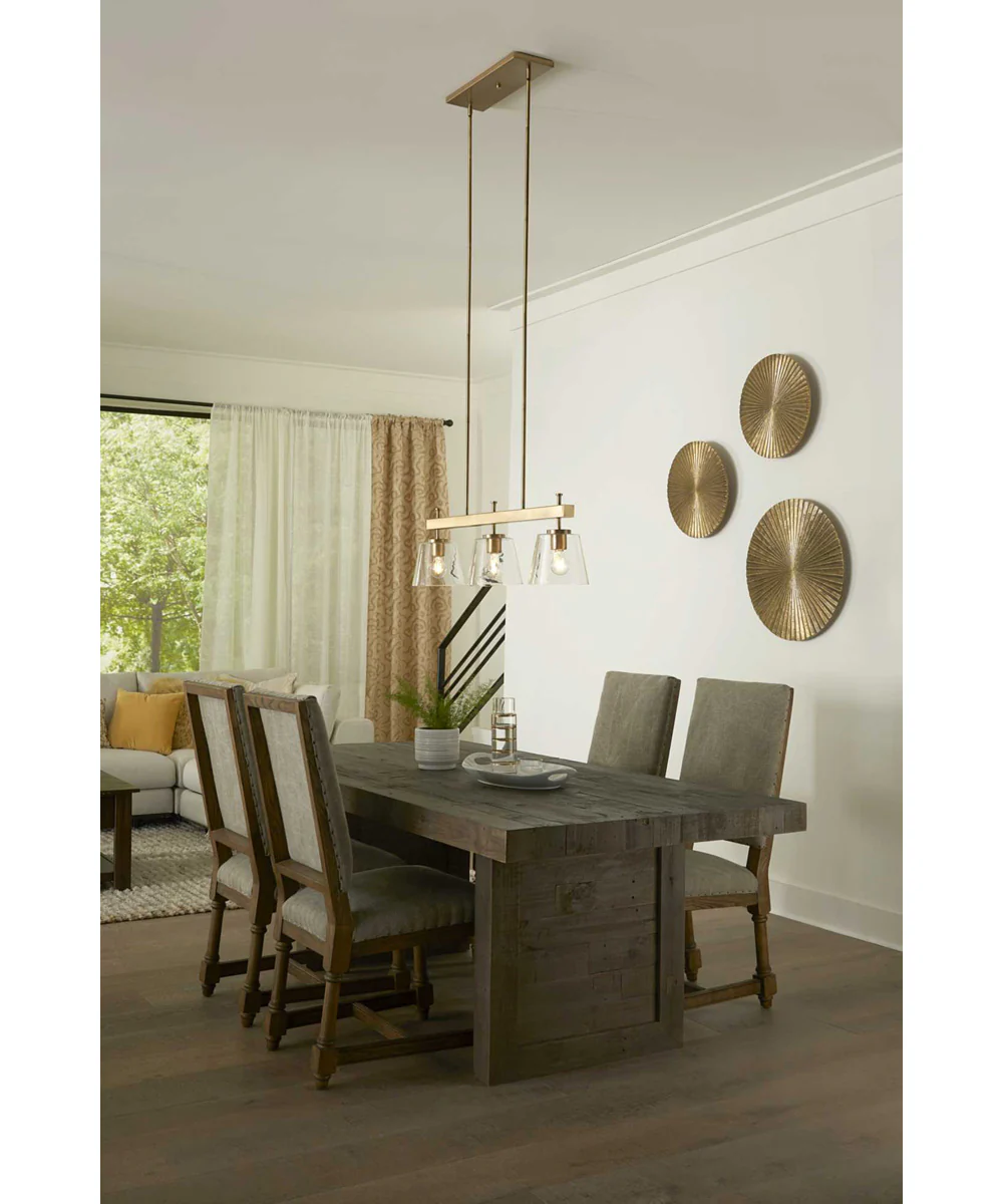 Saffert 3-Light New Traditional Clear Glass Linear Island Chandelier Light Vintage Brass - Image 2