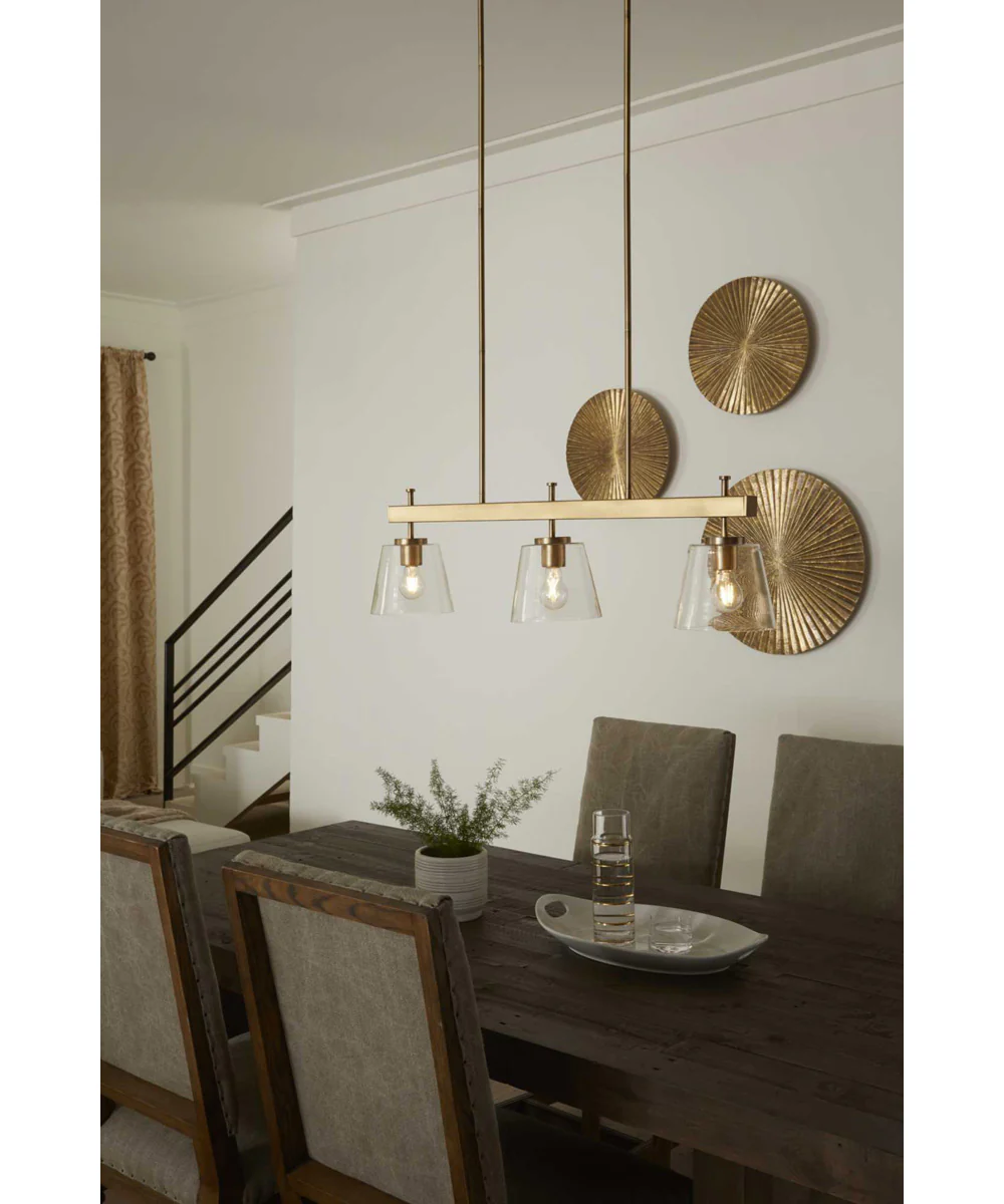 Saffert 3-Light New Traditional Clear Glass Linear Island Chandelier Light Vintage Brass - Image 3